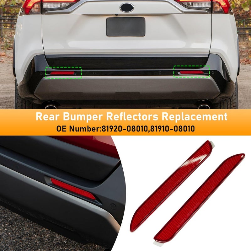 Abodvu Compatible with Toyota RAV4 Rear Bumper Reflector 2019-2024,Sienna Left Driver & Right Passenger Side Rear Bumper Red Marker Trim,Avalon Back Reflector Light W/O Bulb Replacement,2PCS - Image 3